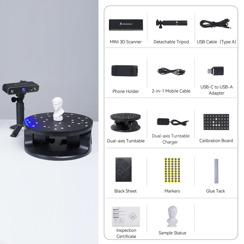 Revopoint MINI 3D Scanner with Dual-axis Turntable