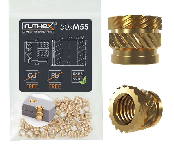 Ruthex M5 Short threaded insert – Rx-M5Sx5.8 - 50 pcs