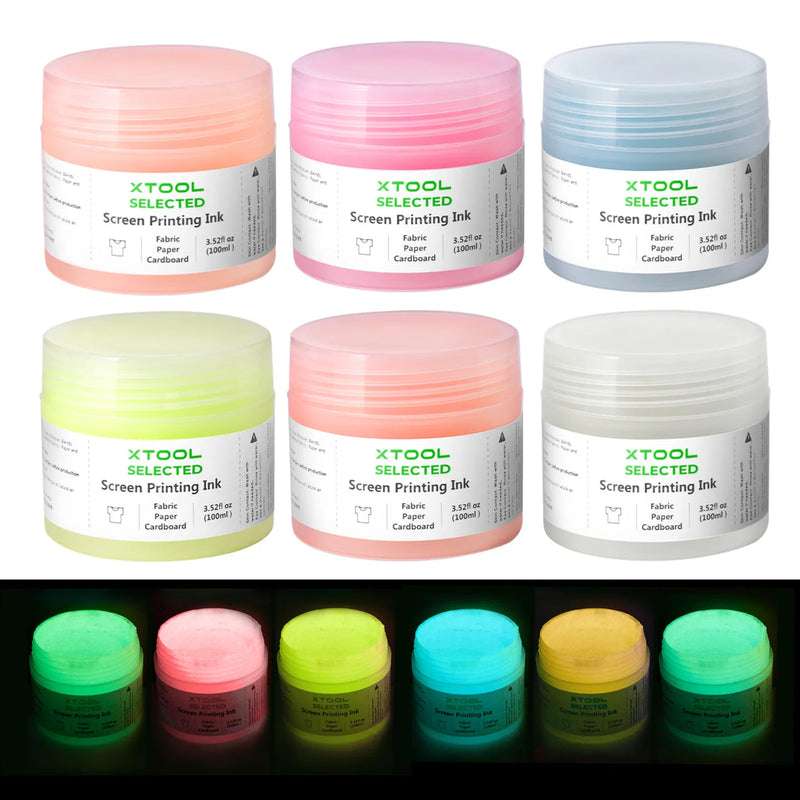 xTool Glow in The Dark Color Screen Printing Ink Set - 6 Colors